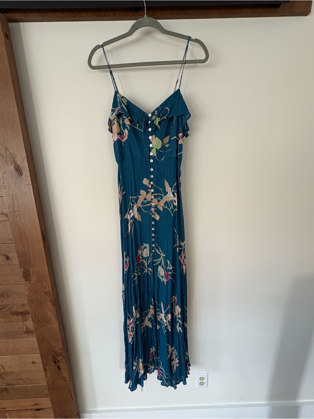 Kimchi Blue Teal Floral Button-Front Maxi Dress